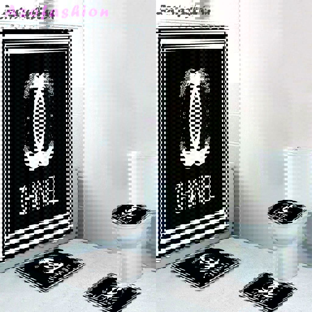 Chanel black square home decor bath mat luxury fashion brand bathroom sets hypebeast Bathroom Set