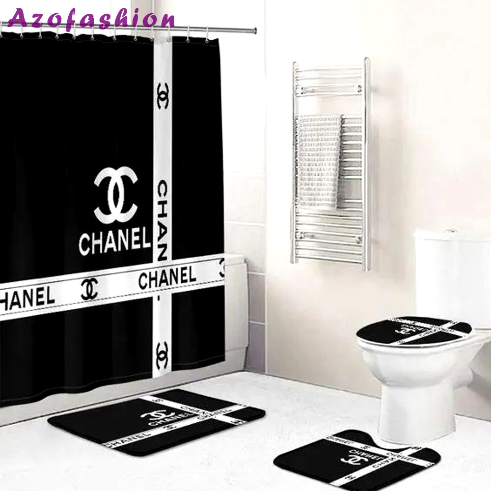 Chanel black white bathroom set luxury fashion brand hypebeast bath mat home decor Bathroom Set