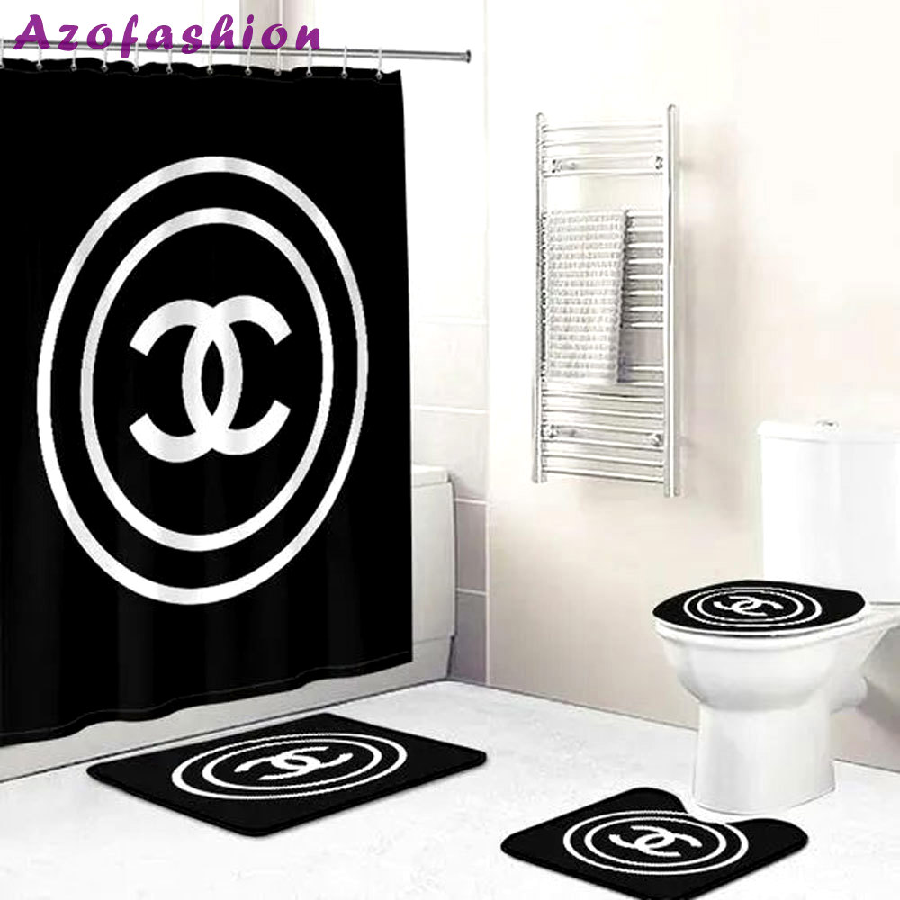 Chanel black white hypebeast luxury fashion brand bathroom sets bath mat home decor Bathroom Set