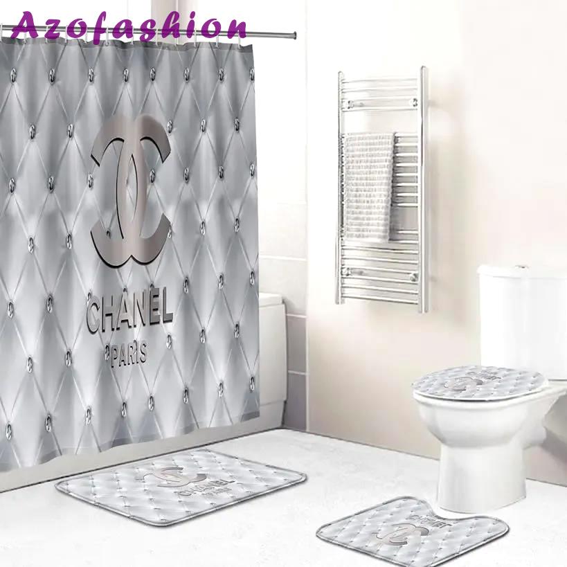 Chanel blue sky and black bathroom set luxury fashion brand home decor bath mat hypebeast Bathroom Set