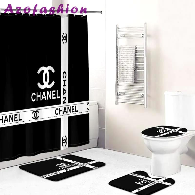 Chanel coco black and white gift hypebeast bath mat luxury fashion brand bathroom sets home decor Bathroom Set
