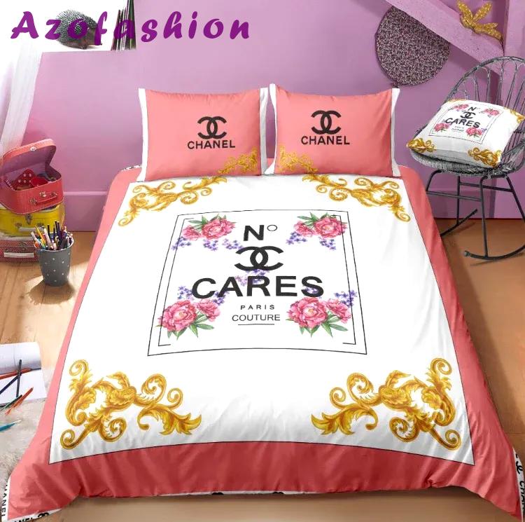 Chanel flowers luxury fashion brand bedding sets bedspread duvet cover set best luxury bed sets gift thankgivings and christmas Bedding Sets