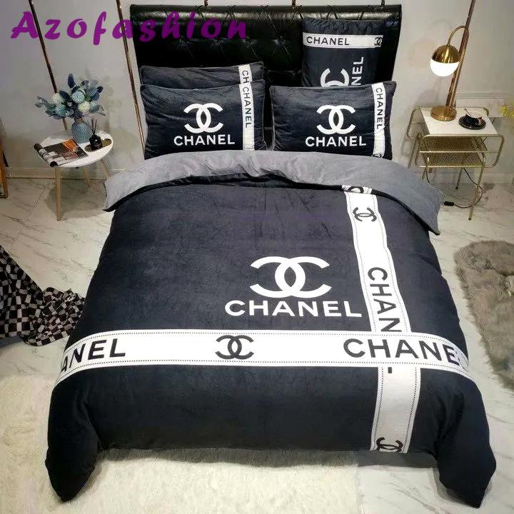 Chanel grey logo type 1740 Bedding Sets premium fashion brand sheets hyperbeast Bedroom bedclothes duvet bedspread covers home decor luxury ideas blankets bed linen