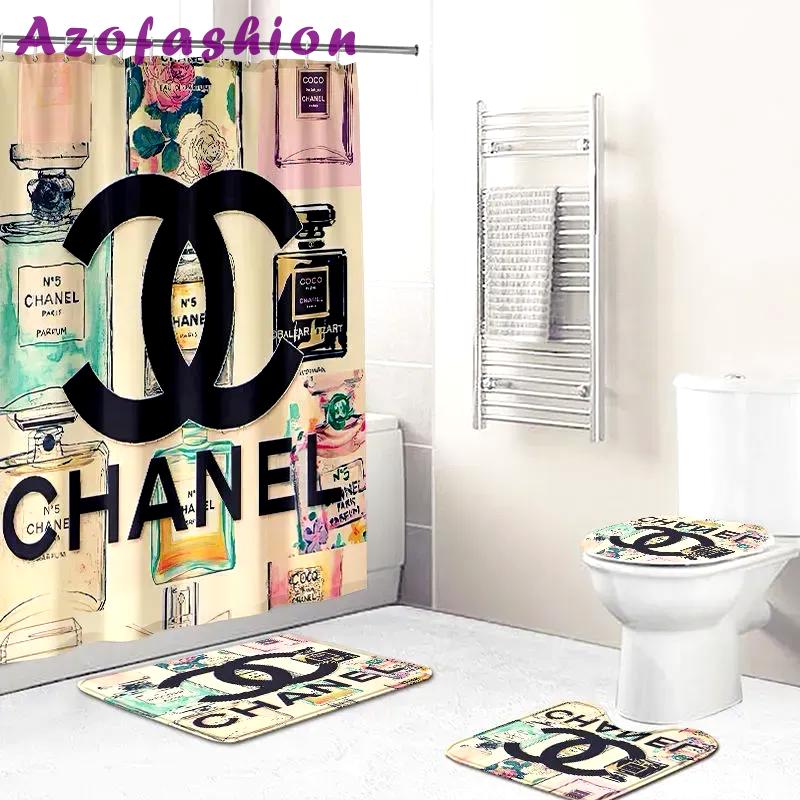 Chanel logo type 1063 Bathroom Accessory Sets Home Decor Bathroom Sets Pedestal Rug Bath Mat Set Luxury Fashion Brand Hypebeast Bathroom Waterproof Shower Curtain Toilet Cover