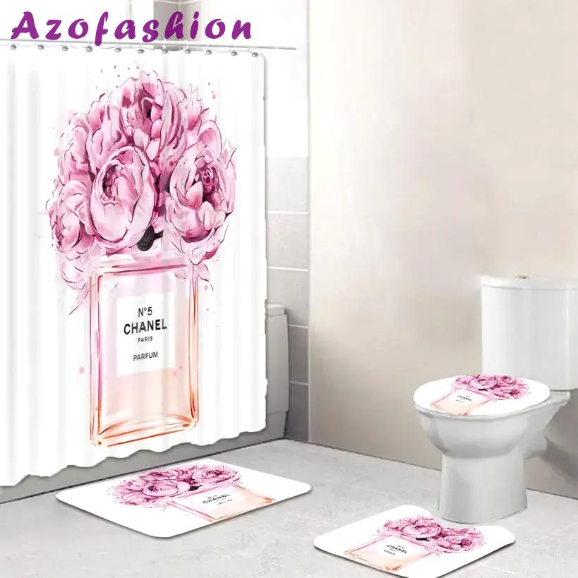 Chanel logo type 1552 Bathroom Accessory Sets Pedestal Rug Home Decor Bathroom Sets Waterproof Shower Curtain Hypebeast Bathroom Toilet Cover Luxury Fashion Brand Bath Mat Set