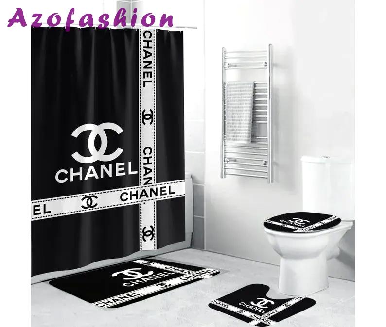 Chanel logo type 539 Bathroom Accessory Sets Bathroom Sets Toilet Cover Pedestal Rug Luxury Fashion Brand Waterproof Shower Curtain Hypebeast Bathroom Bath Mat Set Home Decor