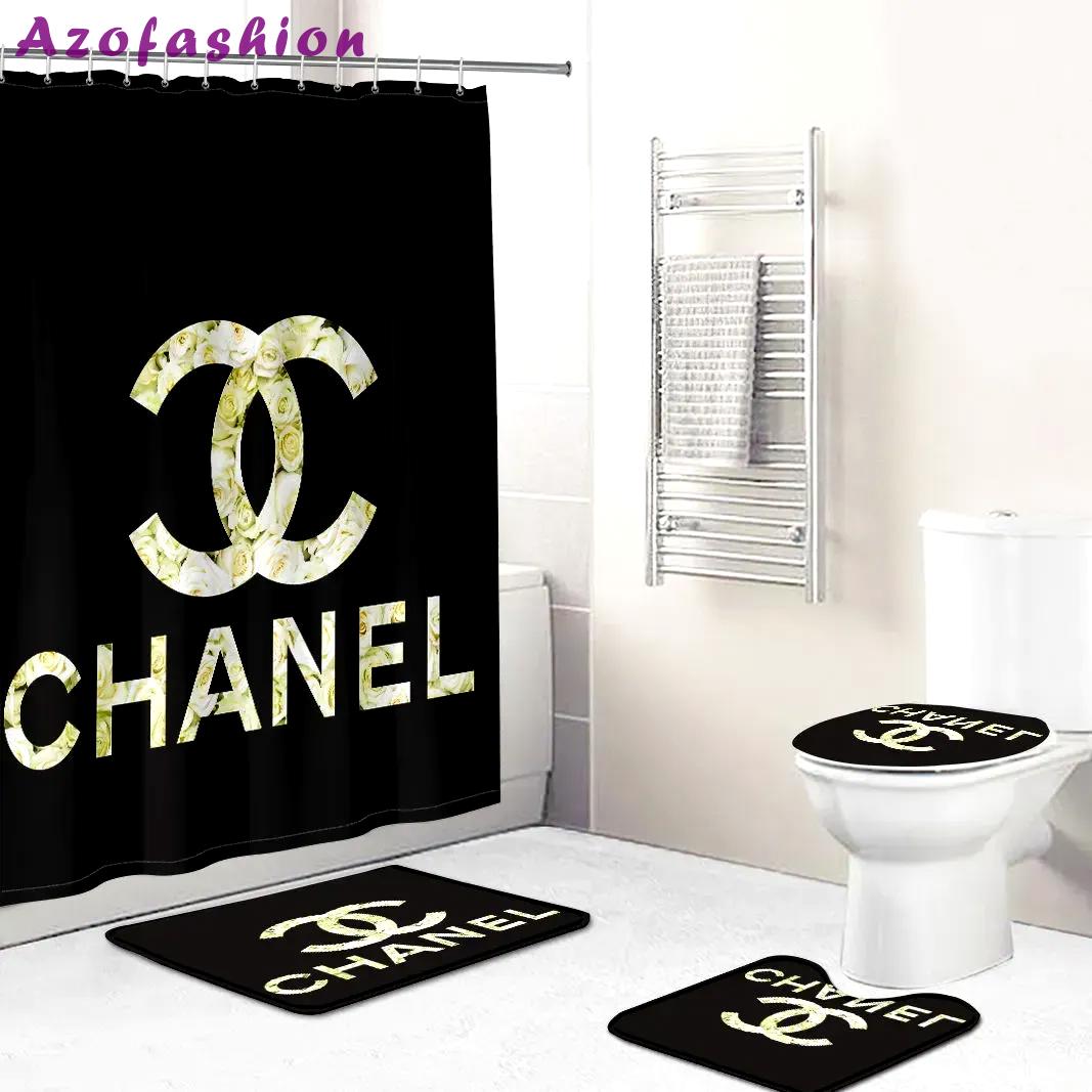 Chanel logo type 549 Bathroom Accessory Sets Bath Mat Set Pedestal Rug Home Decor Bathroom Sets Waterproof Shower Curtain Toilet Cover Hypebeast Bathroom Luxury Fashion Brand