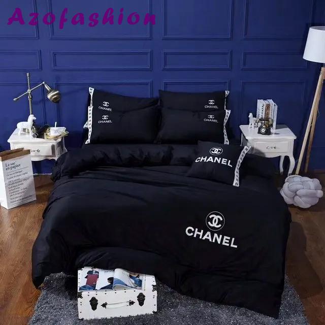 Chanel new dark bedding 3d printed bedding sets quilt sets duvet cover luxury brand bedding decor bedroom sets best luxury bed sets gift thankgivings and christmas Bedding Sets