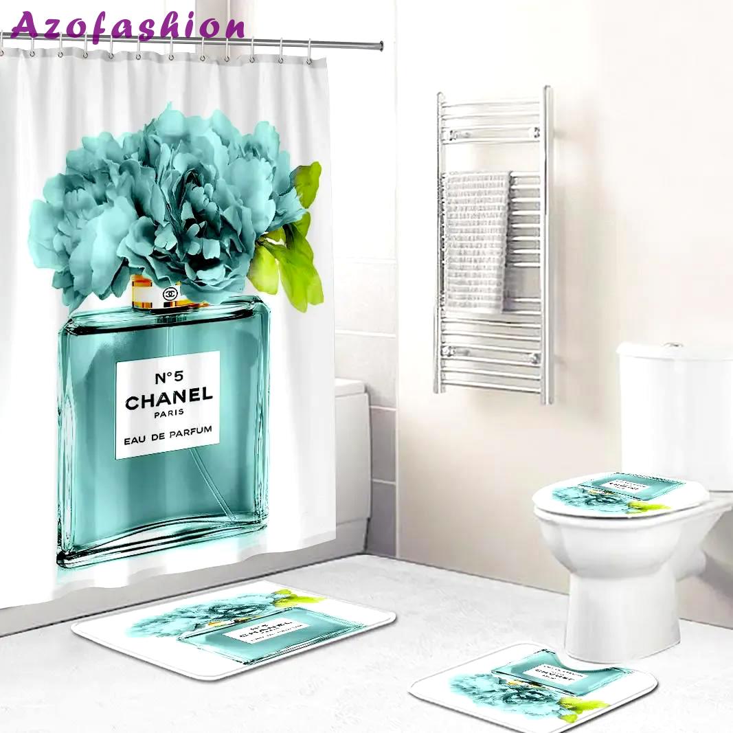 Chanel paris blue and white bathroom set luxury fashion brand home decor hypebeast bath mat Bathroom Set