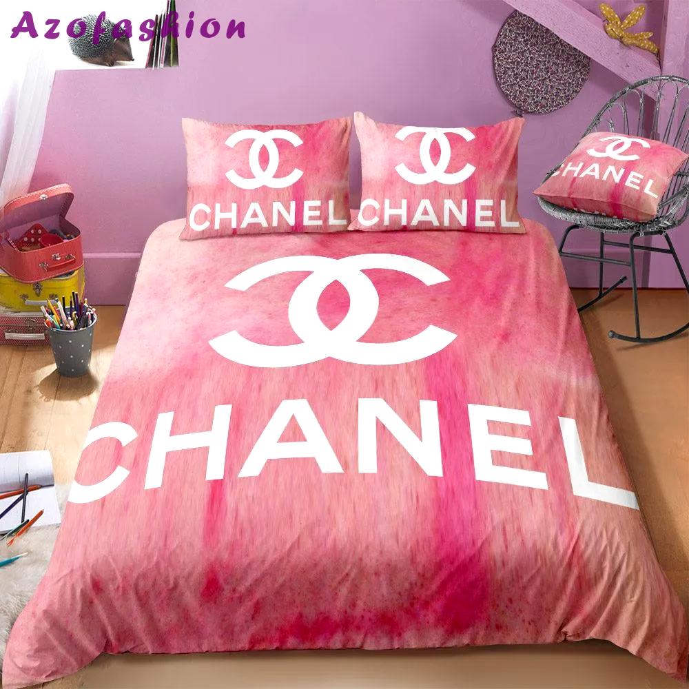 Chanel pink luxury brand high-end bedding sets, bedroom decor , thanksgiving decorations for home best luxury bed sets gift thankgivings and christmas Bedding Sets