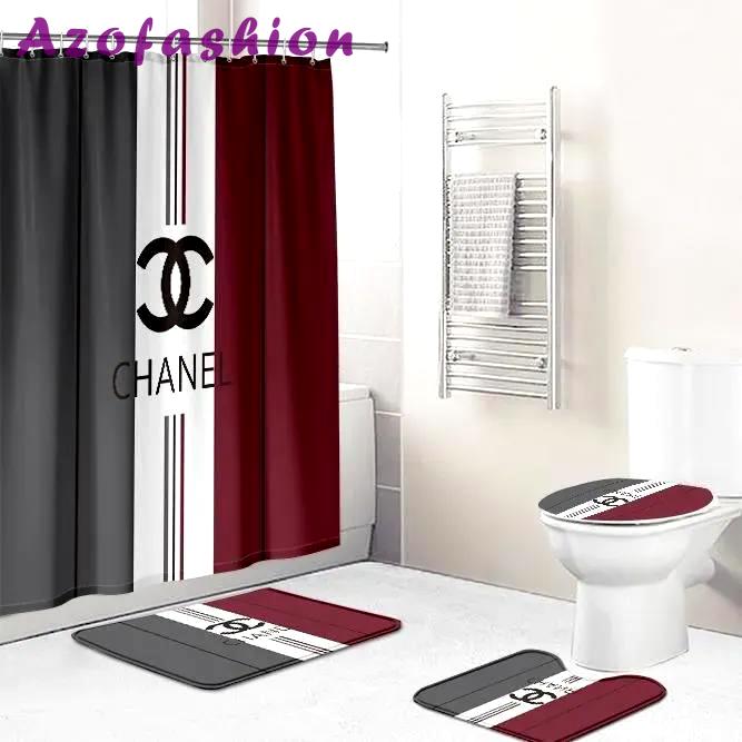 Chanel red grey white fashion logo limited luxury brand bathroom set home decor Bathroom Set