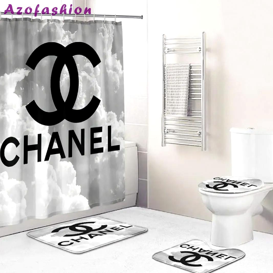 Chanel shower curtain black and white cloud luxury bathroom set 18 Bathroom Set