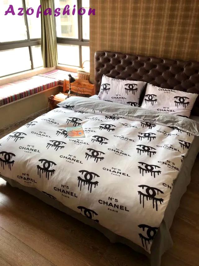 Chanel white dirty logo type 1233 Bedding Sets premium fashion brand sheets duvet blankets bedspread covers home decor bedclothes bed linen luxury ideas hyperbeast Bedroom
