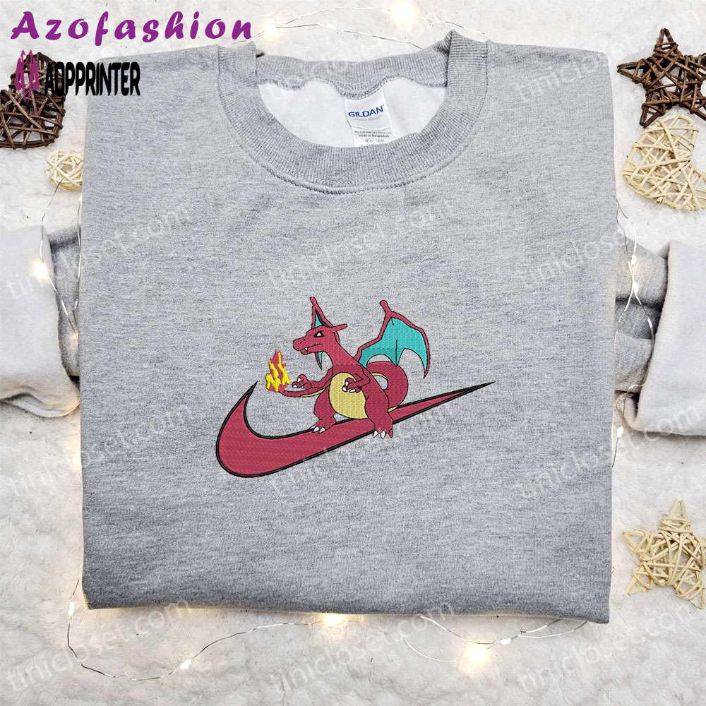 Charizard x nike anime sweatshirt pokemon & nike inspired embroidered shirt Embroidered Shirt