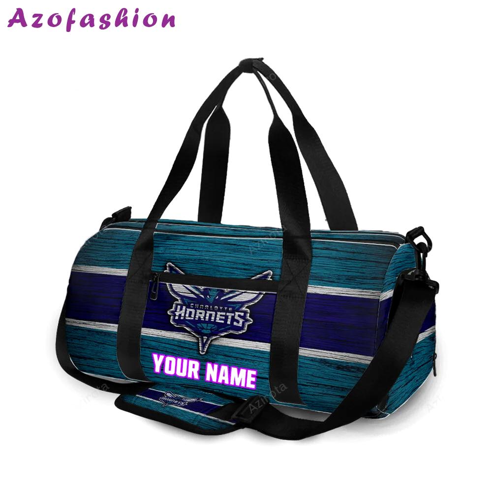 Charlotte hornets navy blue wood personalized name travel bag gym bag 867 Travel Bag
