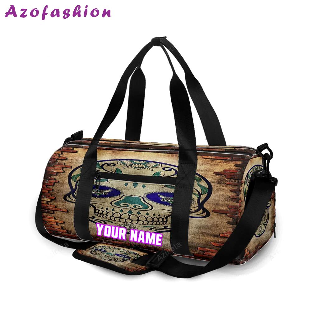Charlotte hornets skull brick wall personalized name travel bag gym bag 1044 Travel Bag