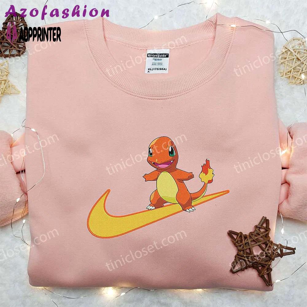 Charmander x nike anime embroidered hoodie & shirts: pokemon & nike inspired apparel Embroidered Shirt