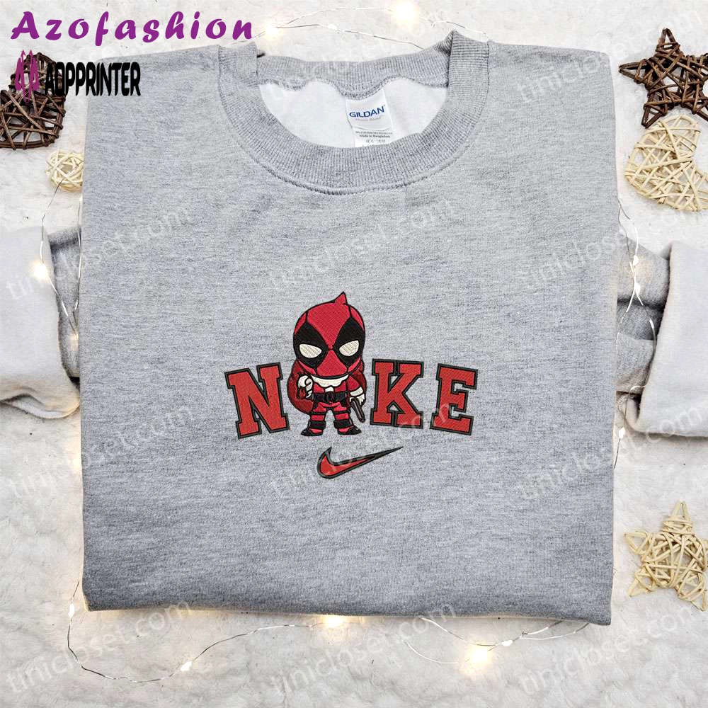 Chibi deadpool santa x nike christmas embroidered sweatshirt – best holiday gift ideas Embroidered Shirt