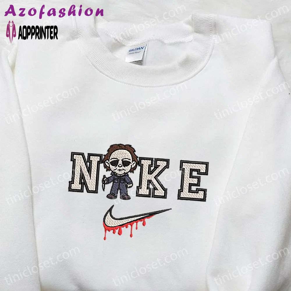 Chibi michael myers x nike embroidered tshirt: best nike inspired halloween gift Embroidered Shirt