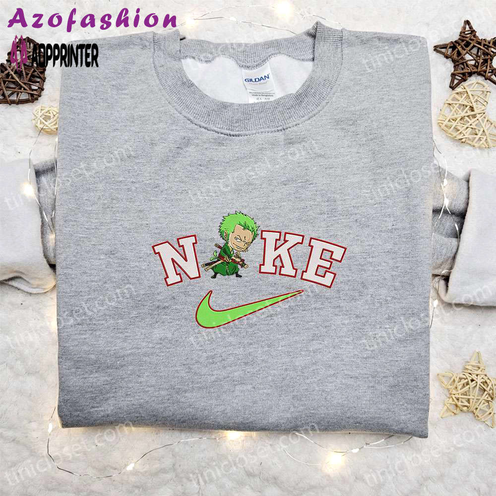 Chibi roronoa zoro x nike anime embroidered sweatshirt – one piece hoodie Embroidered Shirt