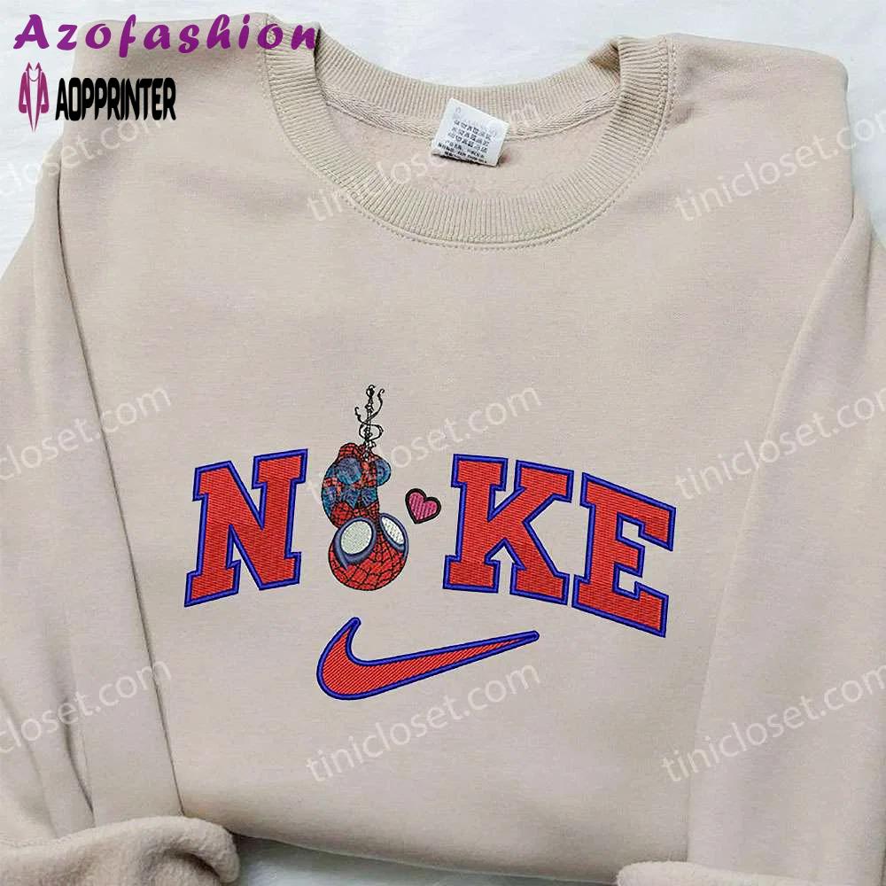 Chibi spider-man heart x nike sweatshirt: best gifts for family nike inspired embroidered shirt Embroidered Shirt