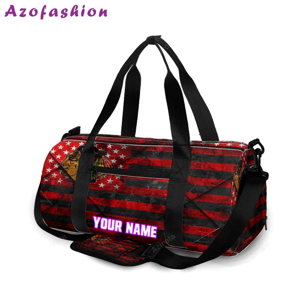 Chicago blackhawks emblem flag2 personalized name travel bag gym bag 86 Travel Bag