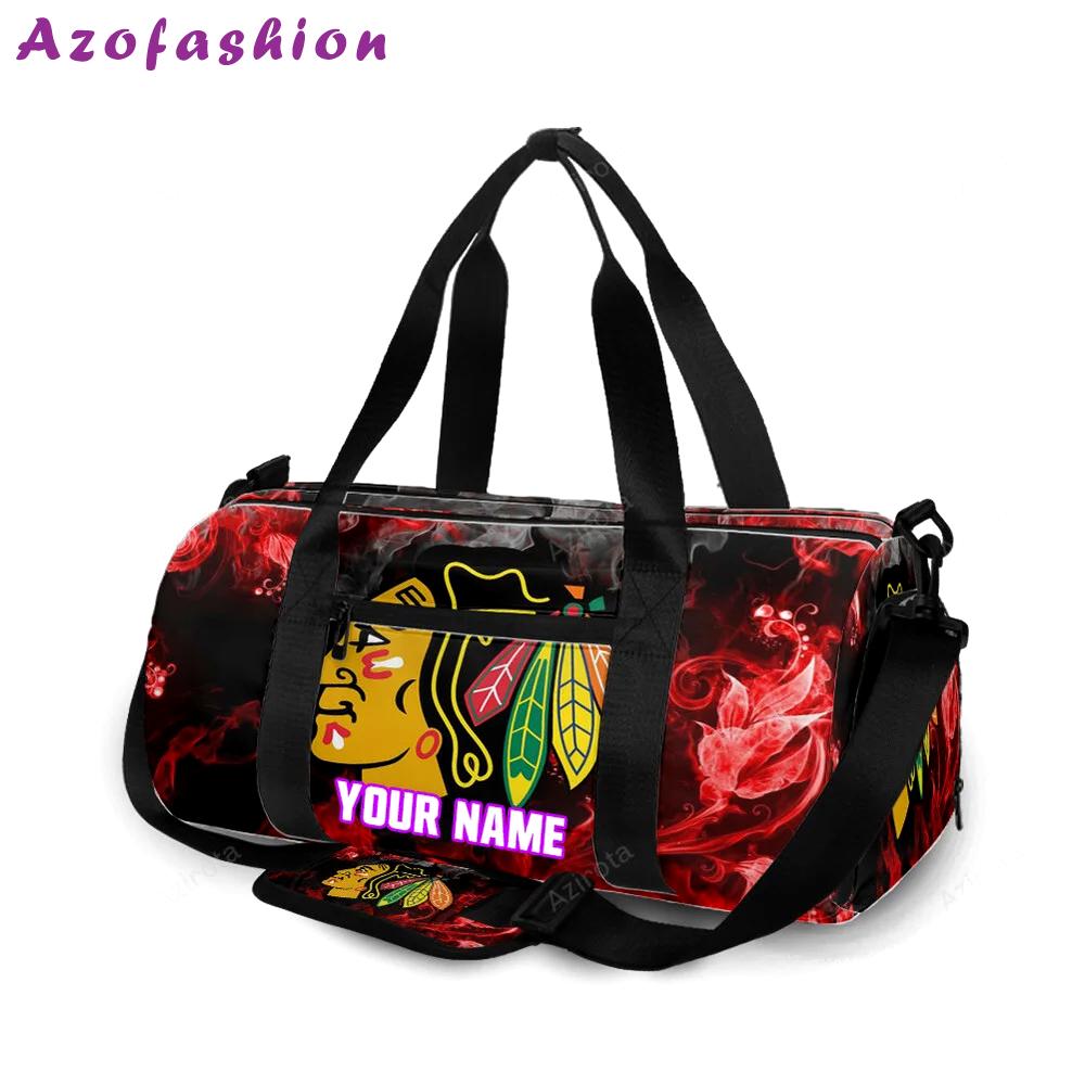 Chicago blackhawks emblem floral smoke personalized name travel bag gym bag 1503 Travel Bag