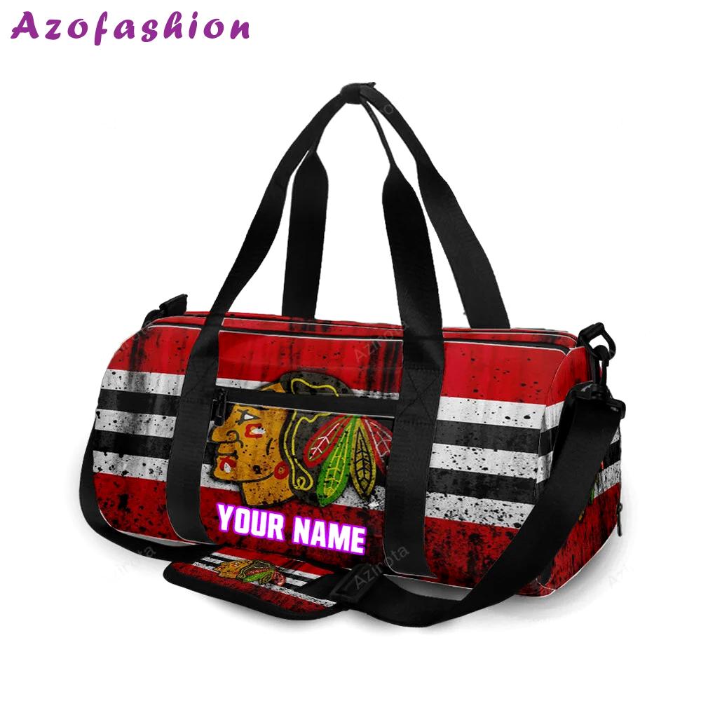 Chicago blackhawks emblem texture grunge personalized name travel bag gym bag 714 Travel Bag