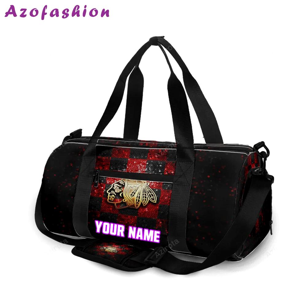 Chicago blackhawks emblem texture twinkle personalized name travel bag gym bag 495 Travel Bag