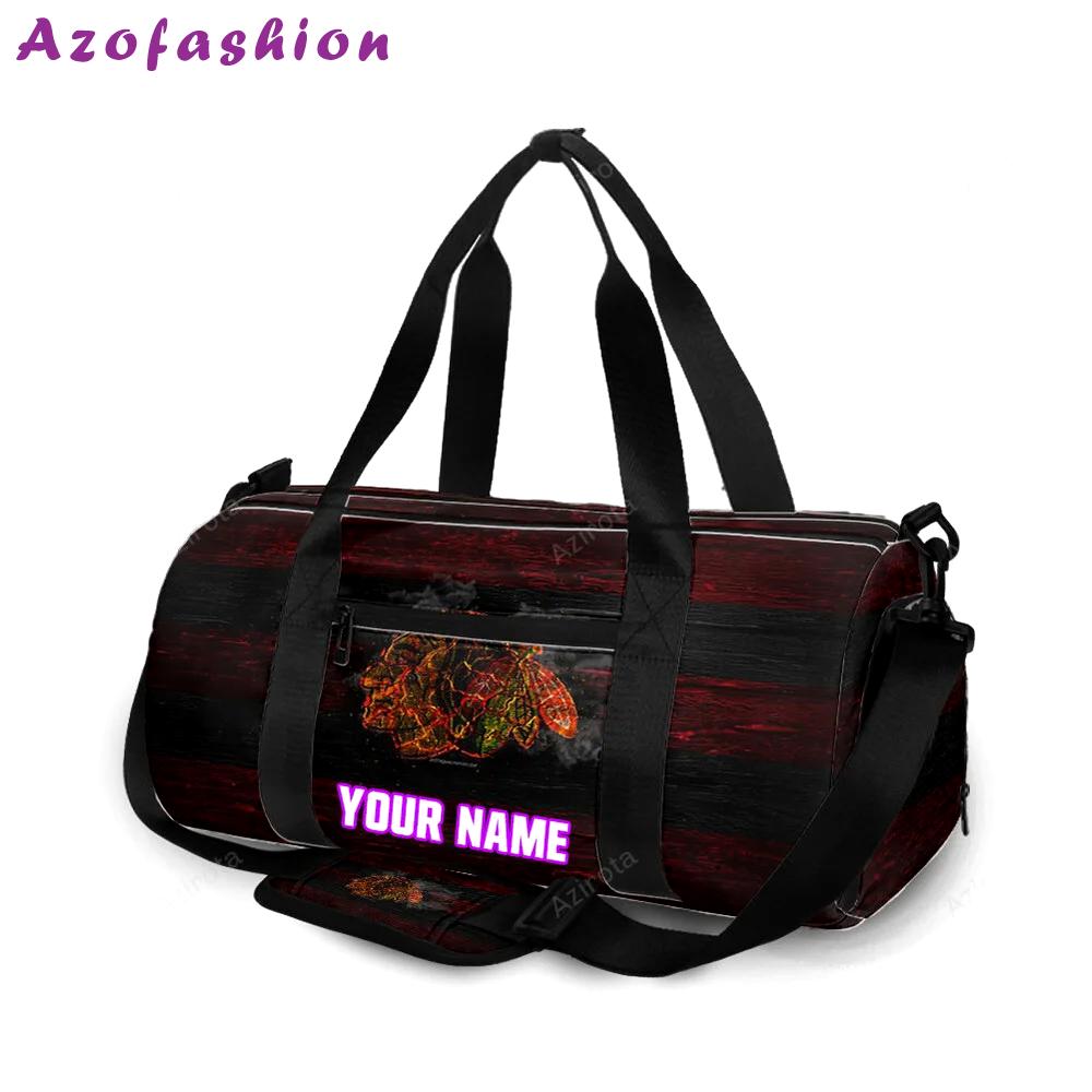 Chicago blackhawks emblem wood burning personalized name travel bag gym bag 320 Travel Bag
