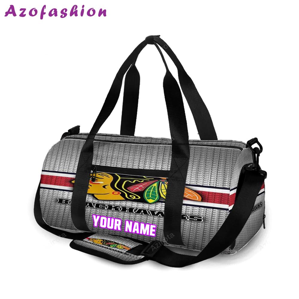 Chicago blackhawks symbol metal personalized name travel bag gym bag 1888 Travel Bag