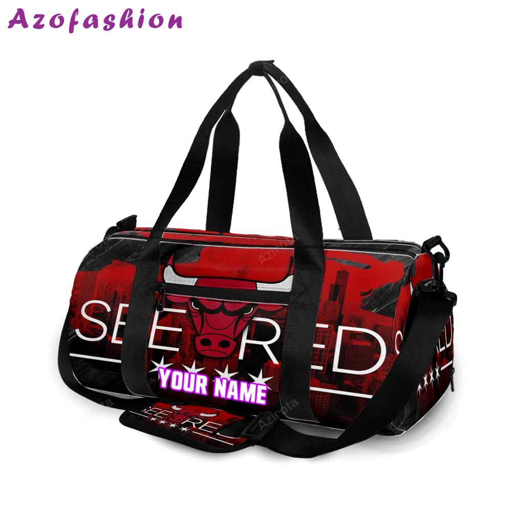 Chicago bulls emblem see red v25 personalized name travel bag gym bag 64 Travel Bag