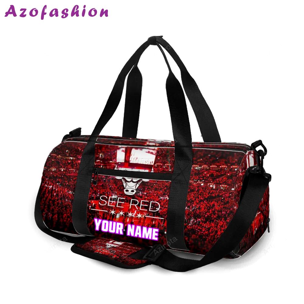 Chicago bulls emblem see red v30 personalized name travel bag gym bag 905 Travel Bag