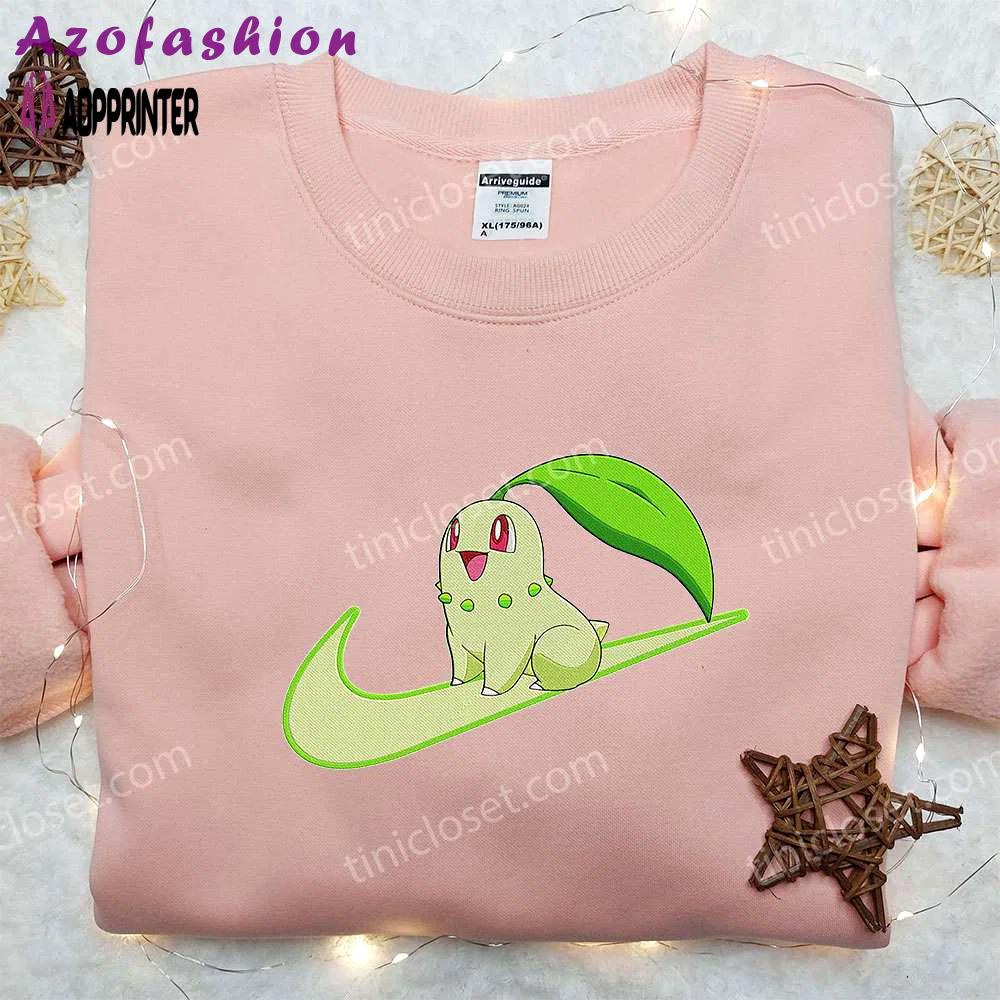Chikorita x nike anime hoodie pokemon & nike inspired embroidered shirt Embroidered Shirt