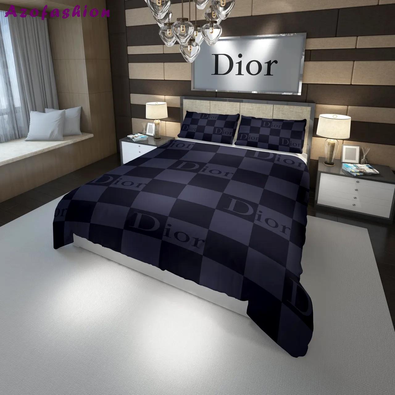 Christian dior black fashion luxury brand premium bedding set bedroom decor , thanksgiving decorations for home 01 best luxury bed sets gift Bedding Sets
