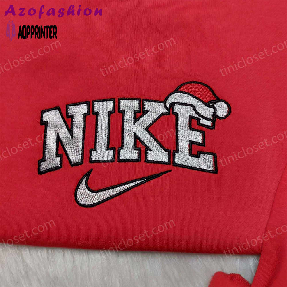 Christmas santa hat nike embroidered shirt & hoodie: perfect christmas gifts for family Embroidered Shirt