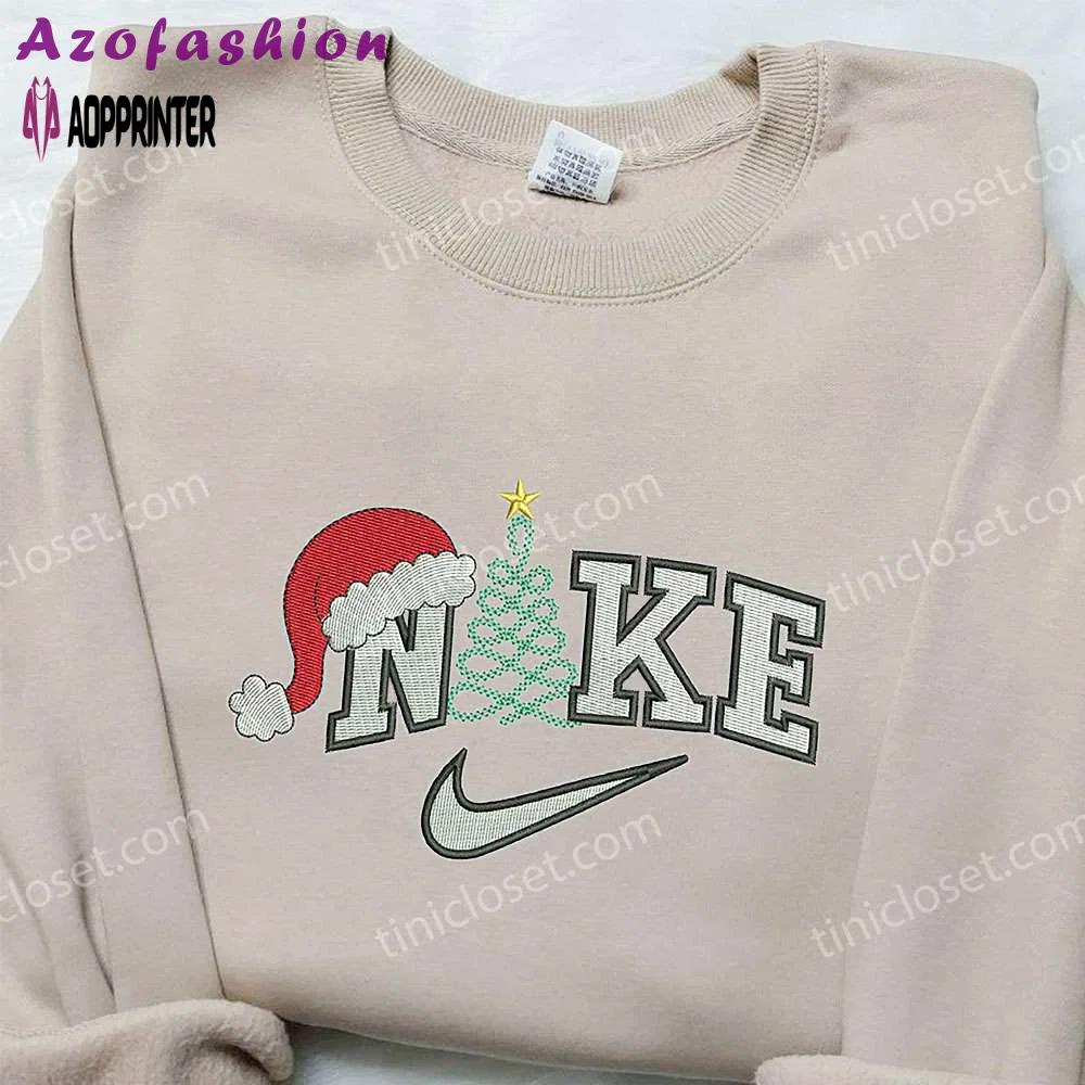 Christmas tree x nike embroidered sweatshirt: best family gift nike inspired shirt Embroidered Shirt