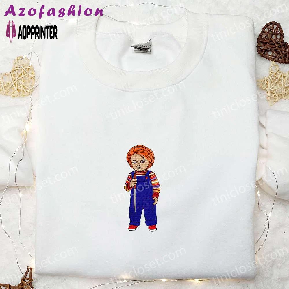 Chucky horror doll embroidered shirt: serial killer silhouette & best halloween gift Embroidered Shirt
