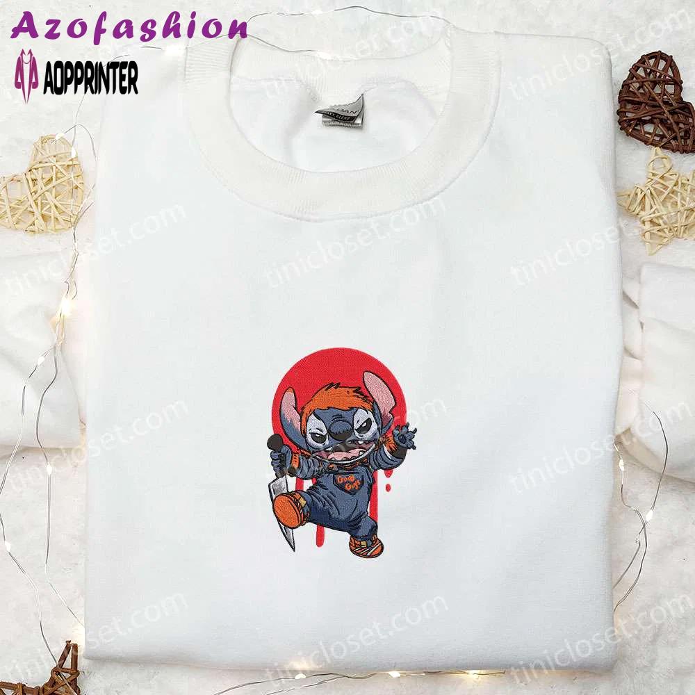 Chucky x stitch embroidered sweatshirt: disney halloween hoodie best gifts for family Embroidered Shirt