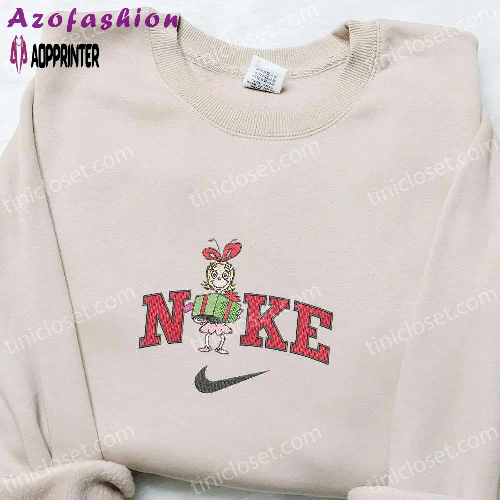 Cindy lou who x nike christmas embroidered sweatshirt: festive movie shirt perfect gift idea Embroidered Shirt