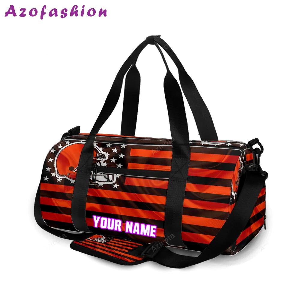 Cleveland browns logo with american flag personalized name travel bag gym bag 1886 Travel Bag