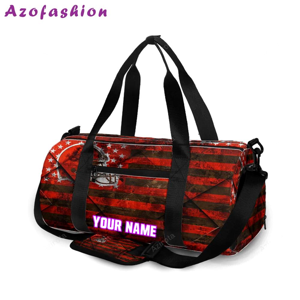 Cleveland browns logo with american flag vintage personalized name travel bag gym bag 1328 Travel Bag