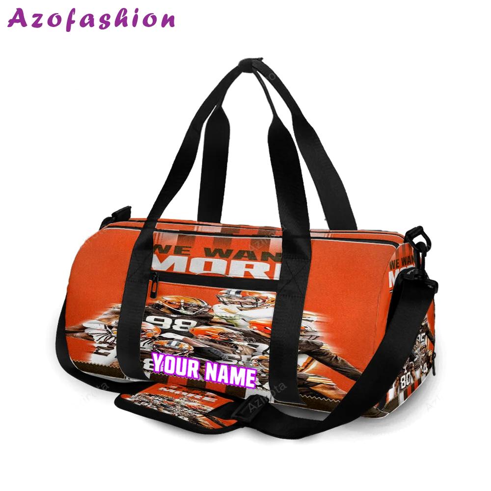 Cleveland browns players we want more 2 personalized name travel bag gym bag 1762 Travel Bag