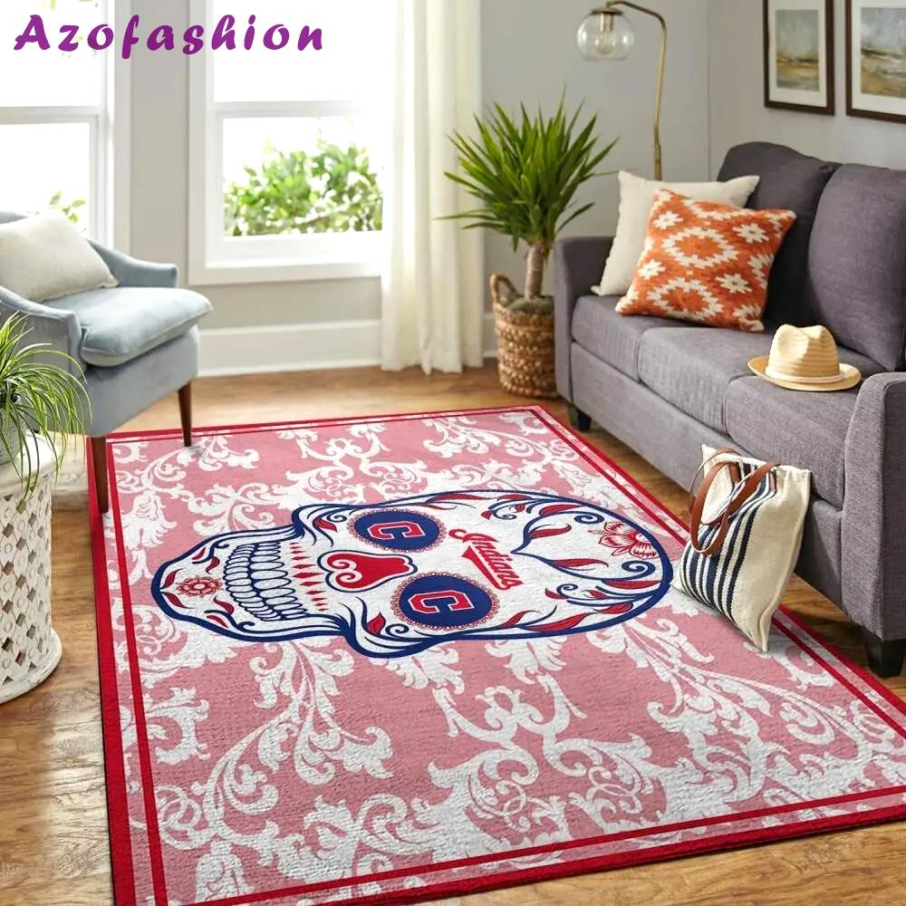 Cleveland indians mlb baseball team logo area rug floor skull style Rectangle Rug