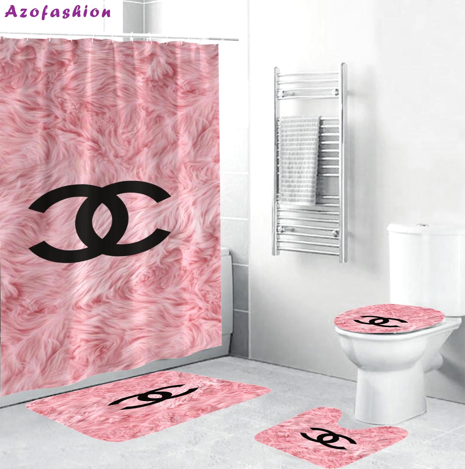 Coco chanel blackin pink feather luxury fashion brand hypebeast home decor bathroom sets bath mat Bathroom Set