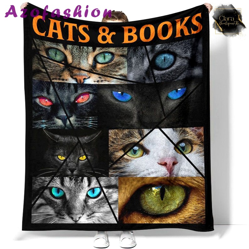 Colorful cat eyes pattern cats and books fleece blanket, mink sherpa blanket, colorful eyes quilt, cat eyes blanket, cats and book quilt Quilt Blanket