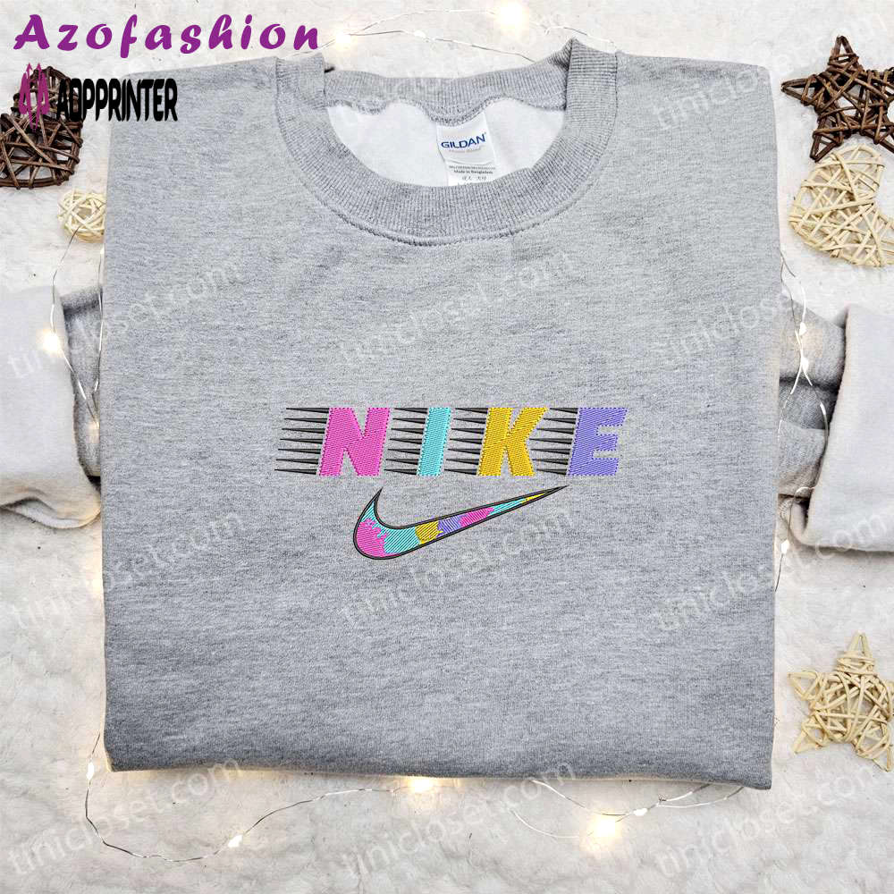 Colorful nike embroidered shirt: inspired design perfect family gift Embroidered Shirt