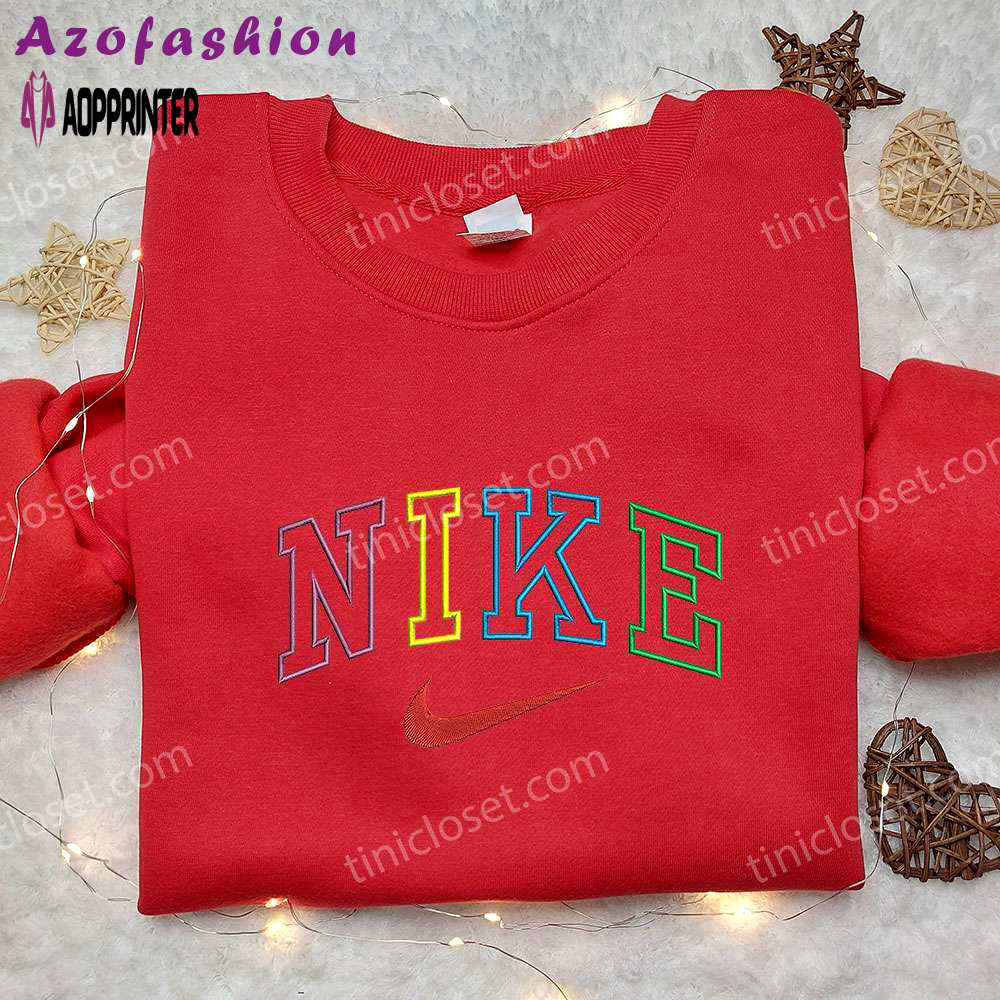 Colorful nike embroidered sweatshirt: vibrant design perfect gift for family Embroidered Shirt