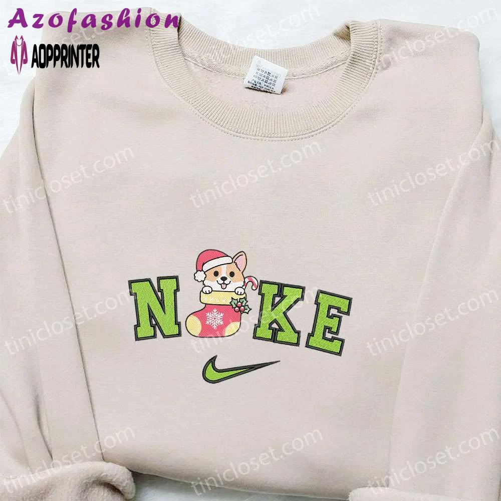 Corgi dog x nike christmas embroidered sweatshirt: cartoon shirt best gift idea Embroidered Shirt