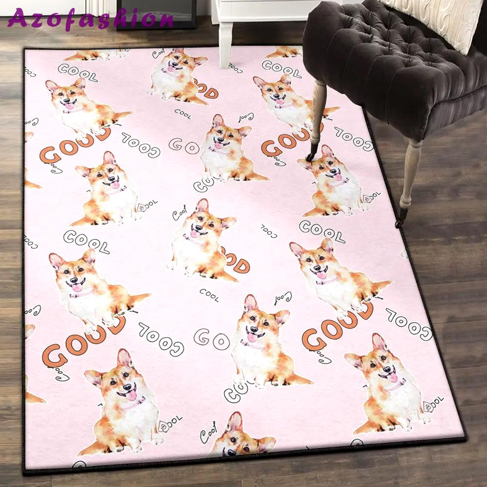 Corgi puppies area rugs for living room, corgi pink pastel pattern rug Rectangle Rug